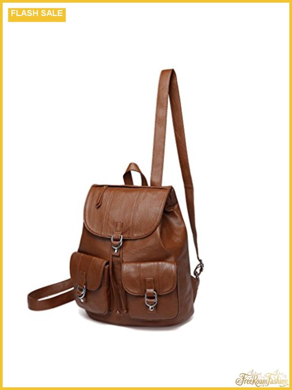 Faux Leather Mini Backpack Purse for Women, Drawstring Buckle Flap Daypack